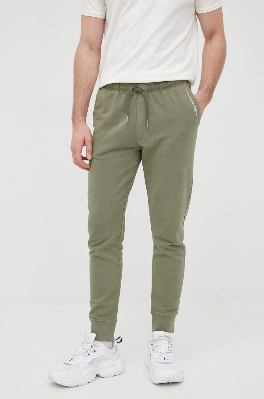 Pepe Jeans spodnie bawełniane David męskie kolor zielony z nadrukiem