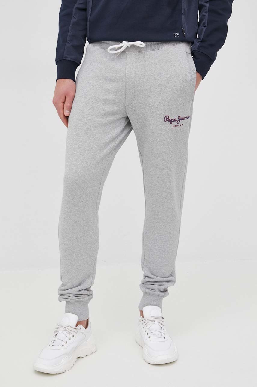

Хлопковые брюки Pepe Jeans George Jogger мужские цвет серый меланж
