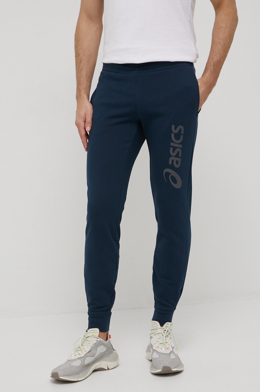 Asics Pantaloni De Trening Barbati, Culoarea Albastru Marin, Cu Imprimeu