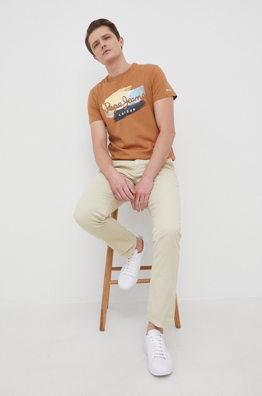 

Панталони Pepe Jeans Sloane мъжки в бежово с кройка тип чино, Бежов