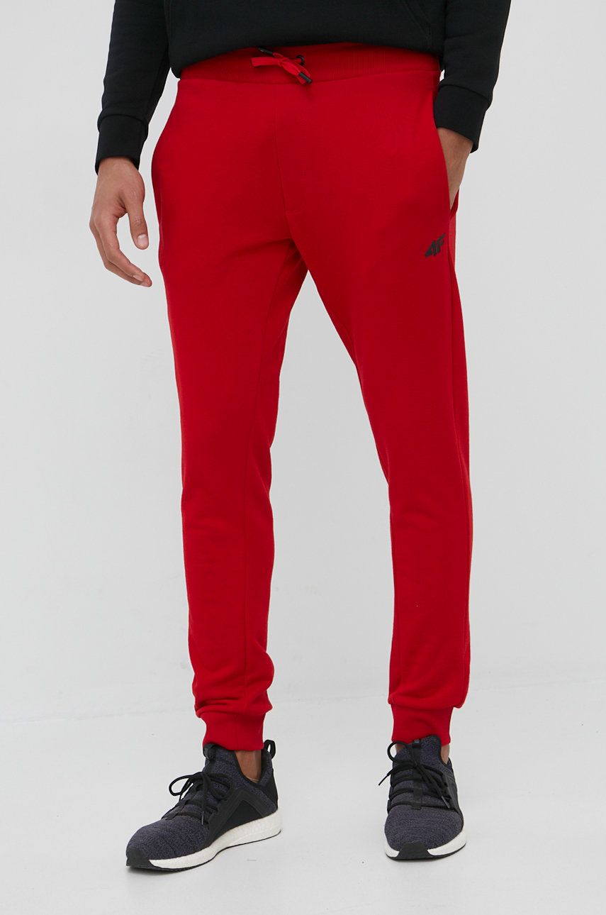 4F pantaloni de trening barbati culoarea rosu neted