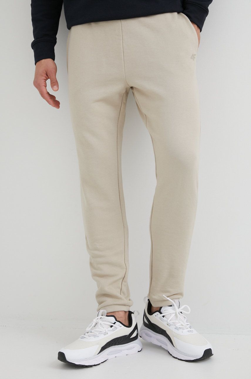4F spodnie dresowe męskie kolor beżowy gładkie