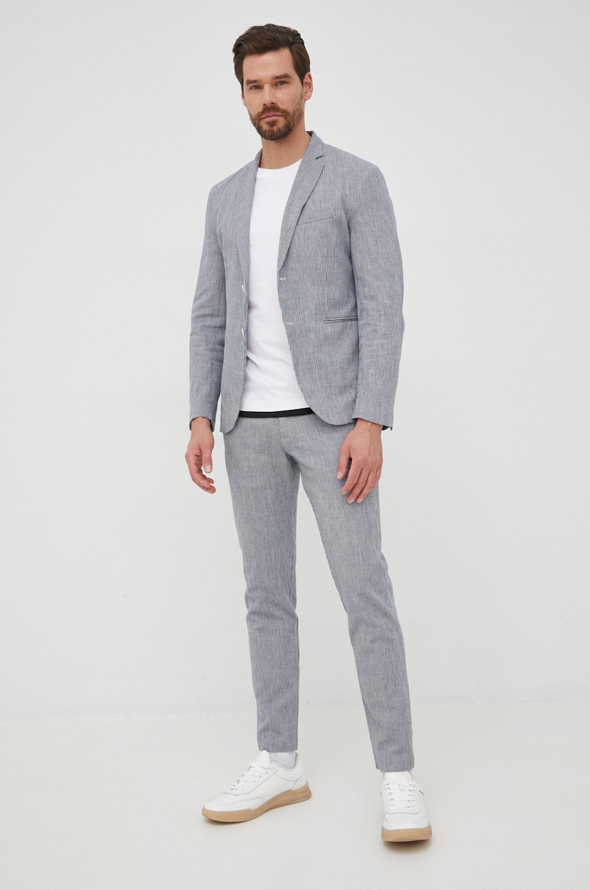 

Штани з домішкою льону Sisley чоловічі колір сірий фасон chinos