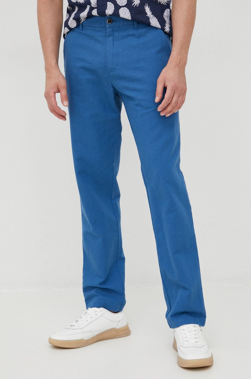 Sisley pantaloni din amestec de in barbati, culoarea albastru marin, mulata answear.ro