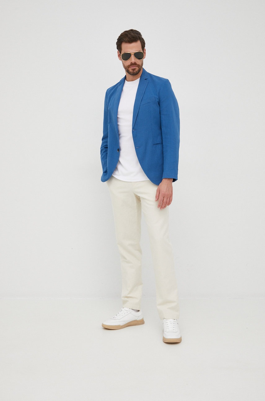 

Брюки с примесью льна Sisley мужские цвет бежевый фасон chinos