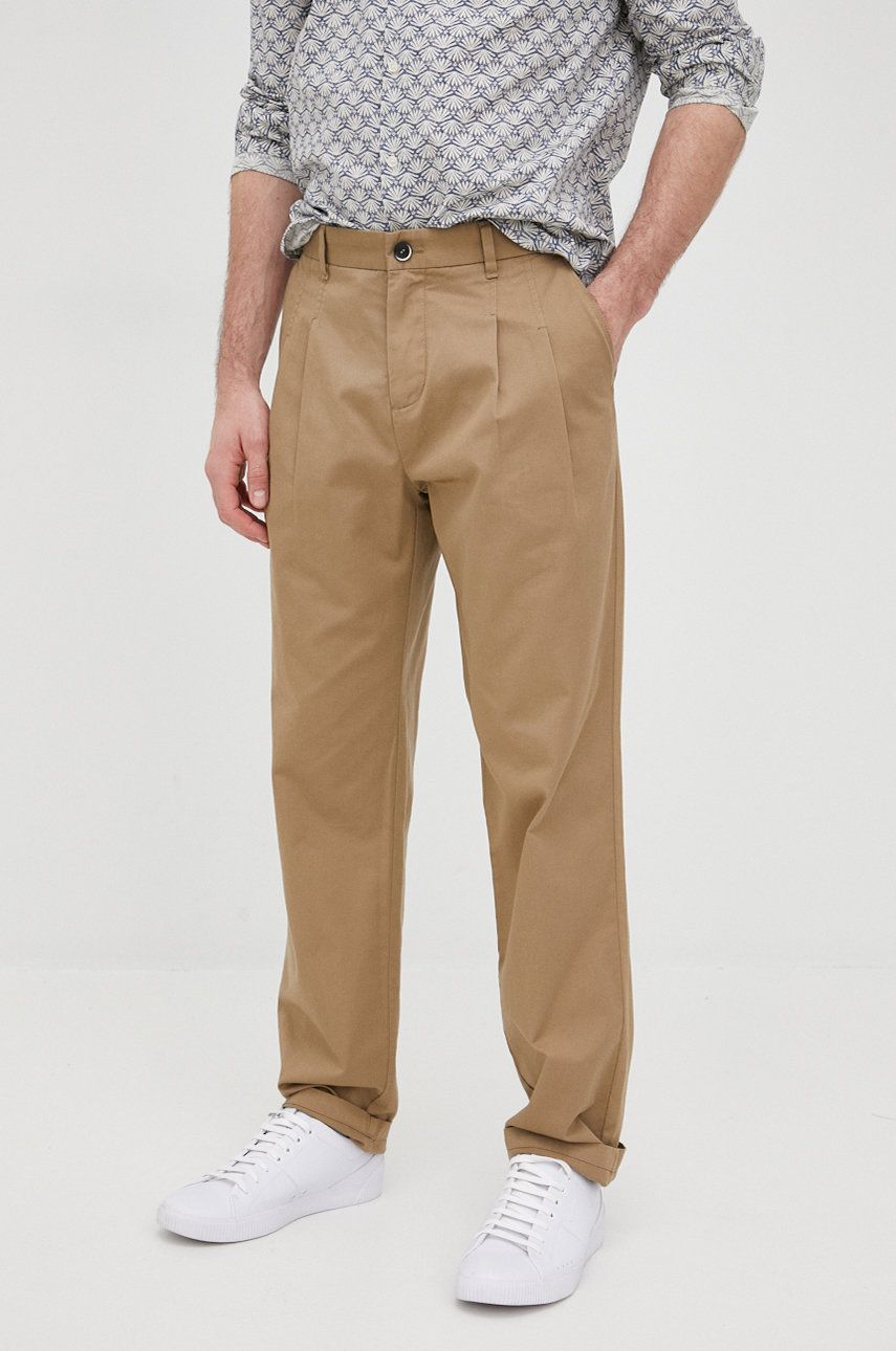 Sisley pantaloni de bumbac barbati, culoarea maro, cu fason chinos answear.ro