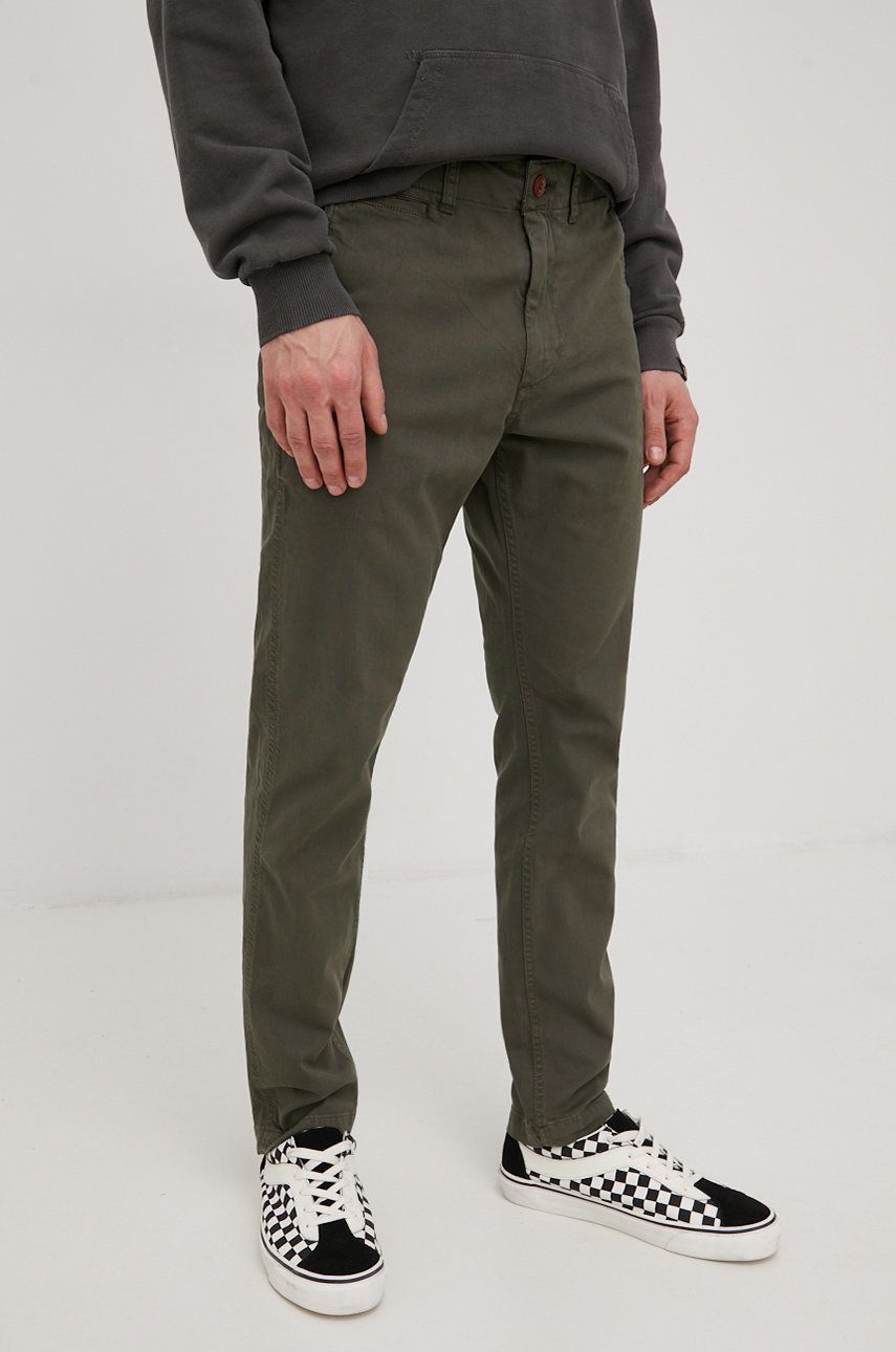 Kalhoty Superdry pánské, zelená barva, ve střihu chinos - zelená -  98% Bavlna