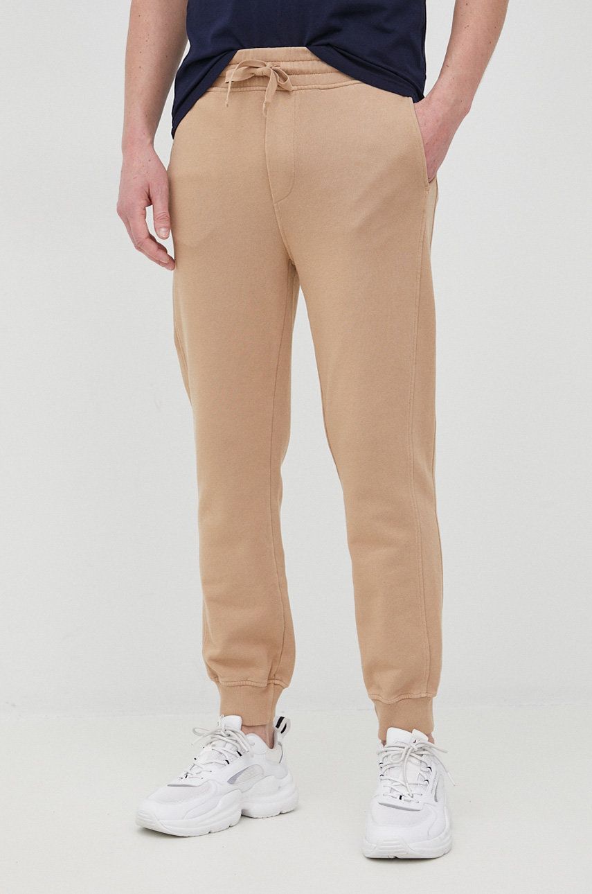 United Colors of Benetton pantaloni de bumbac barbati, culoarea bej, neted 2023 ❤️ Pret Super answear imagine noua 2022