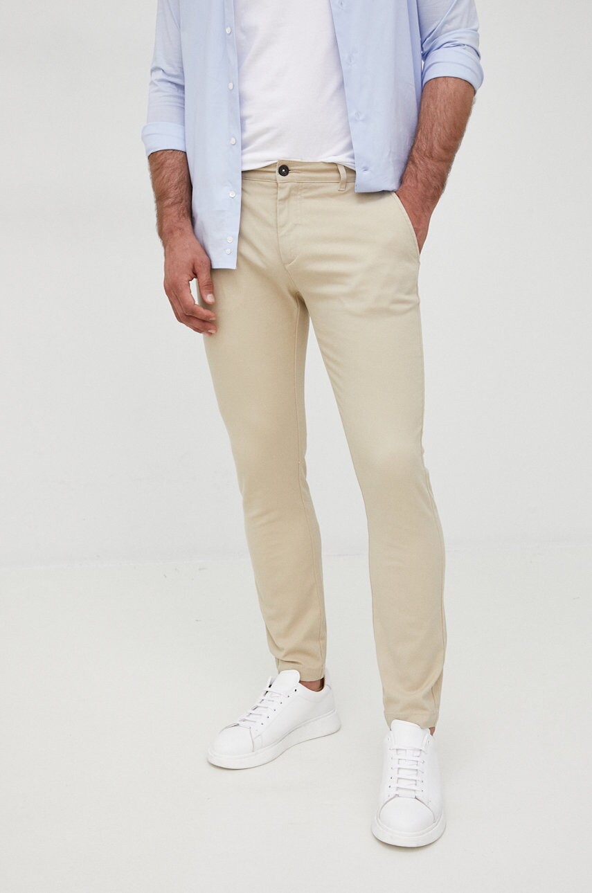 Lyle & scott pantaloni barbati, culoarea bej, cu fason chinos