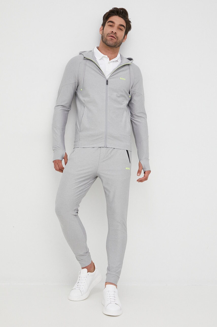 Boss pantaloni de trening boss athleisure barbati, culoarea gri, cu imprimeu