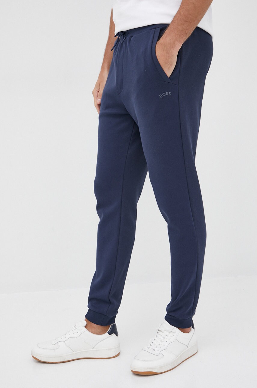 Boss pantaloni de bumbac boss athleisure barbati, culoarea albastru marin, neted
