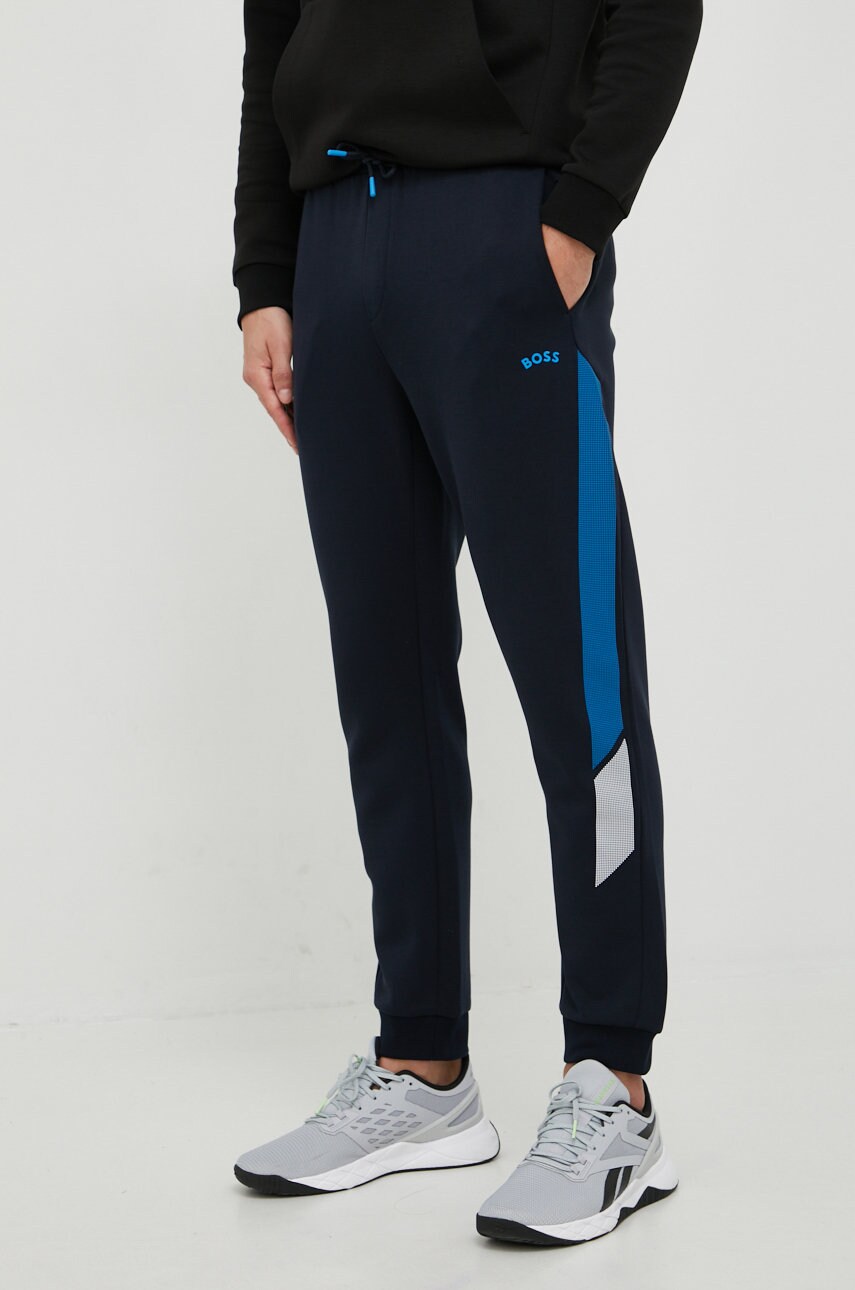 Boss pantaloni de trening boss athleisure barbati, culoarea albastru marin, cu imprimeu