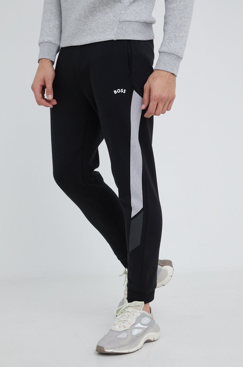 Boss pantaloni de trening boss athleisure barbati, culoarea negru, cu imprimeu