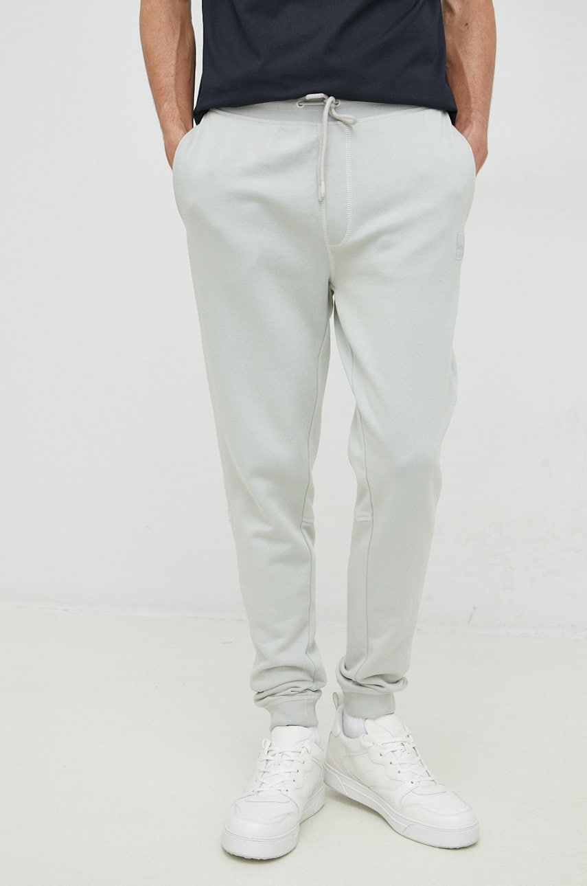 BOSS pantaloni de trening din bumbac boss casual barbati, culoarea gri, neted