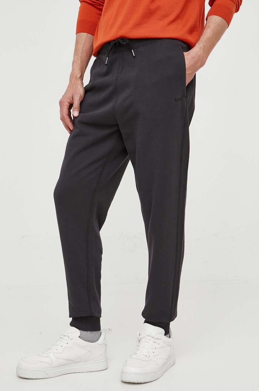 BOSS pantaloni de trening din bumbac BOSS CASUAL culoarea gri, neted