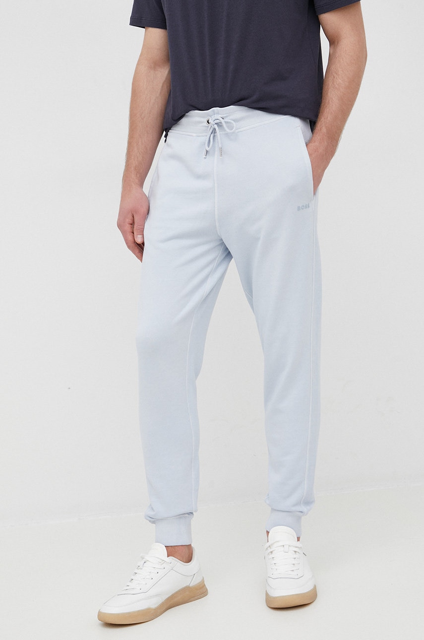 BOSS pantaloni de trening din bumbac CASUAL bărbați, culoarea gri, uni 50472661