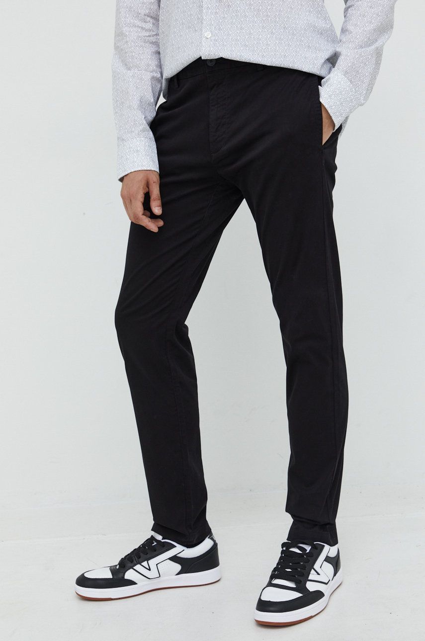 HUGO pantaloni barbati, culoarea negru, mulata answear.ro