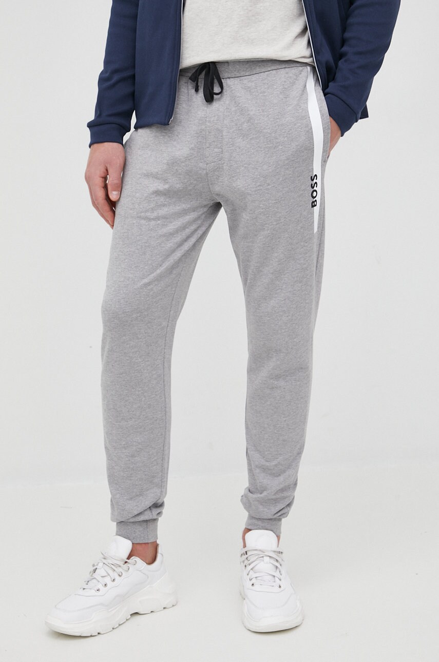 Boss pantaloni de bumbac barbati, culoarea gri, neted