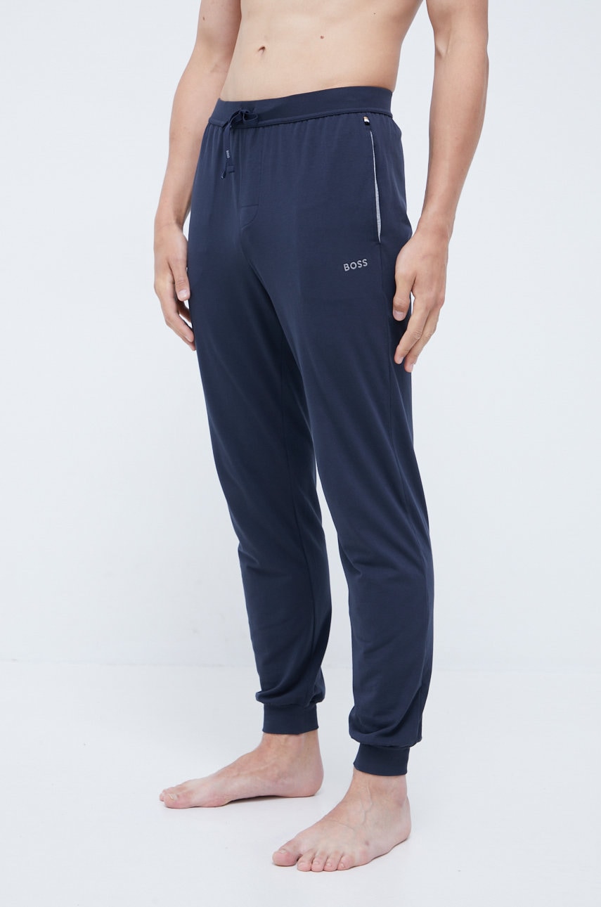 Boss Pantaloni De Pijama Barbati, Culoarea Albastru Marin, Cu Imprimeu