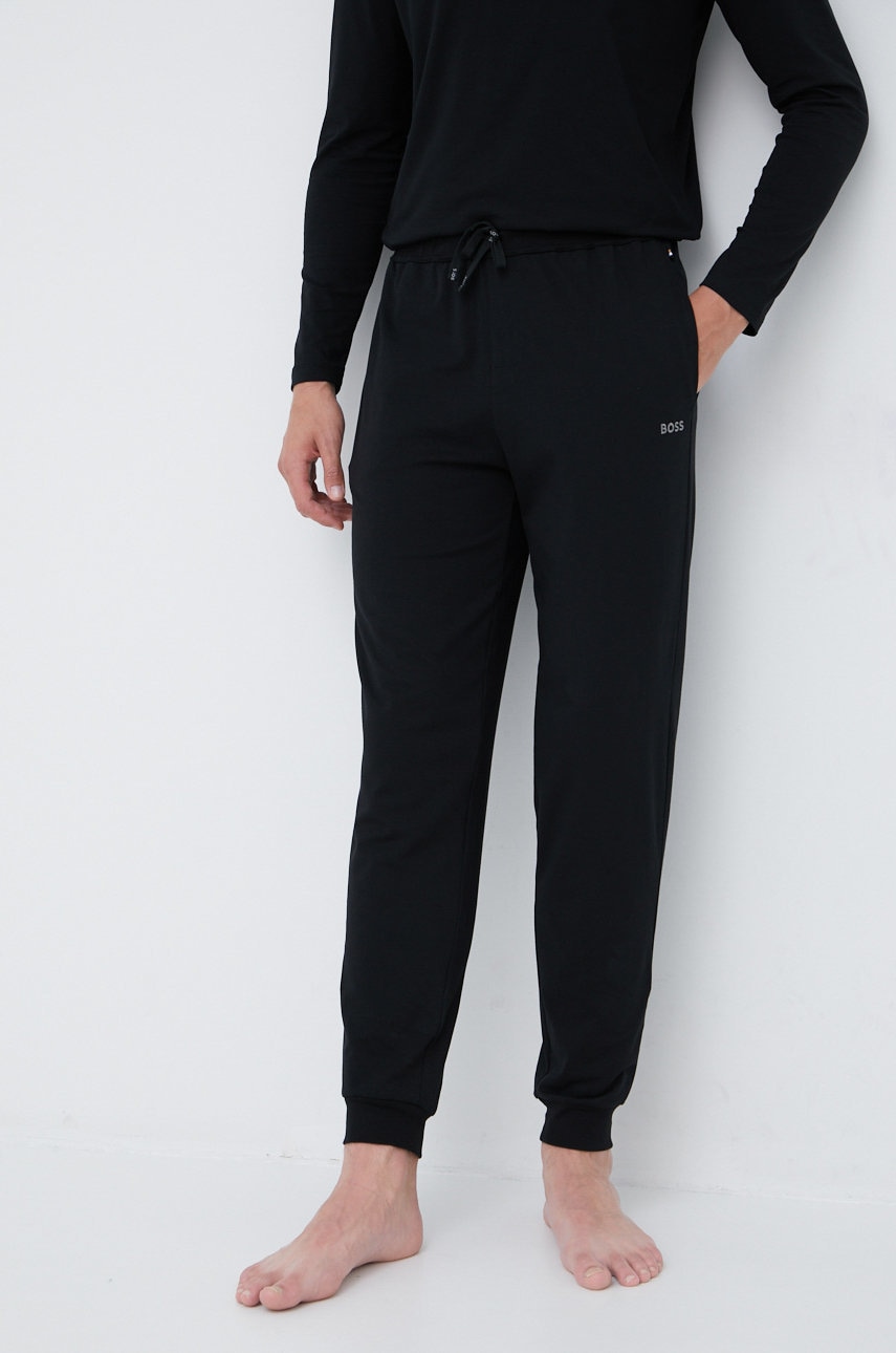 Boss Pantaloni De Pijama Barbati, Culoarea Negru, Cu Imprimeu