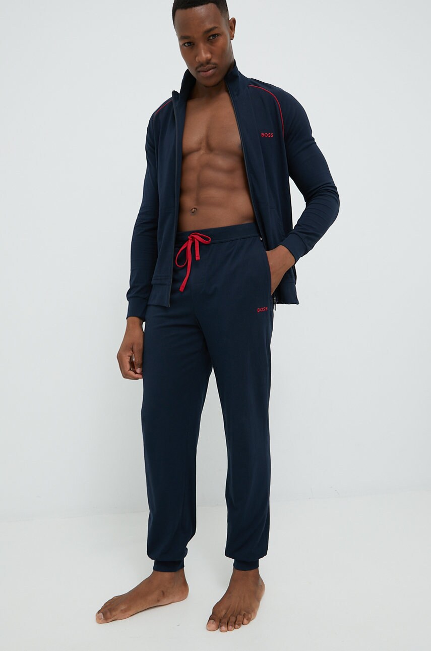 Boss pantaloni de trening barbati, culoarea albastru marin, neted