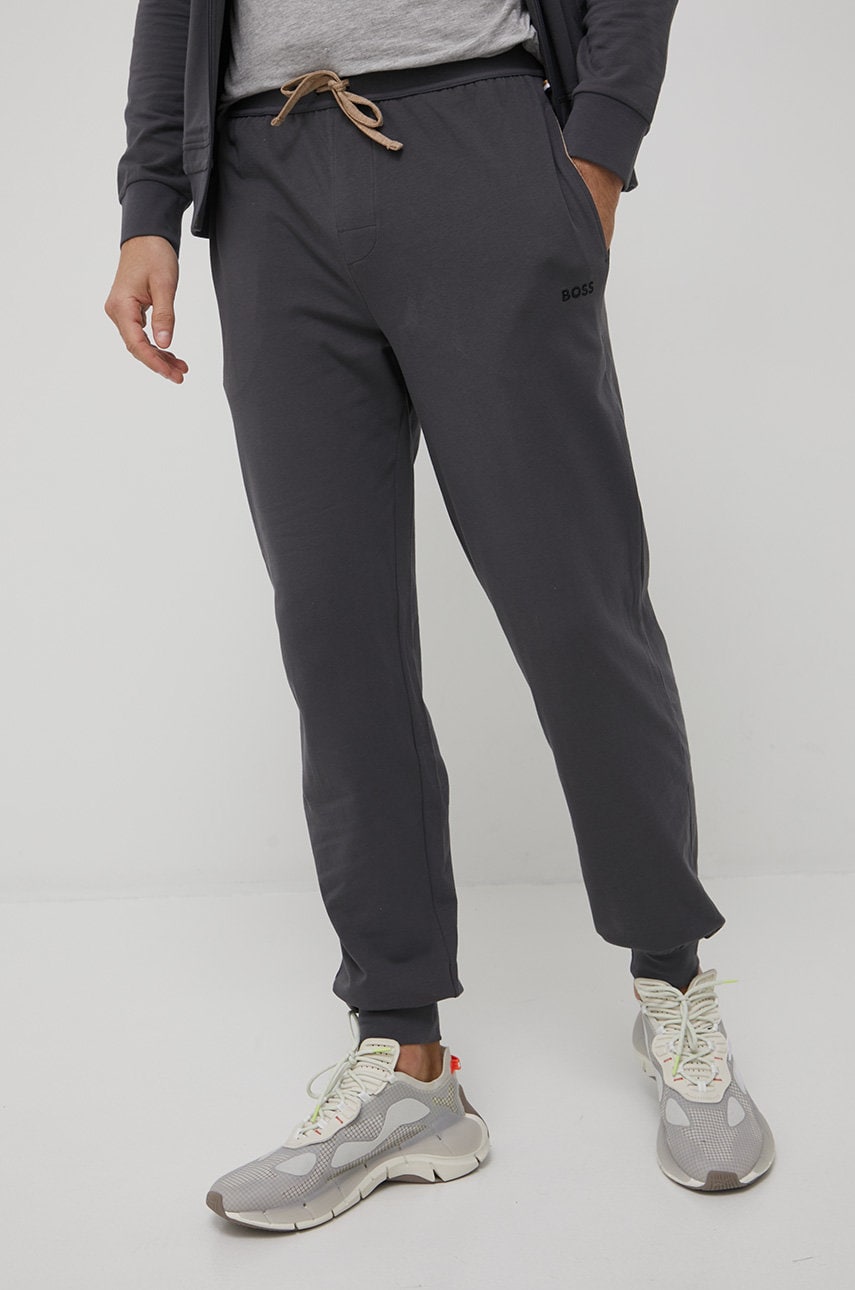 Boss pantaloni barbati, culoarea gri, neted