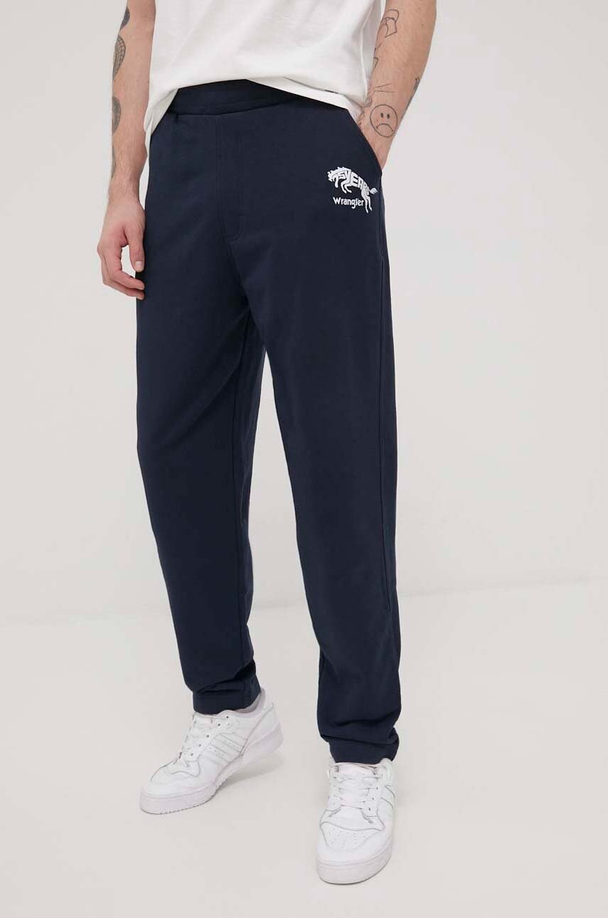 Wrangler pantaloni barbati, culoarea albastru marin, cu imprimeu