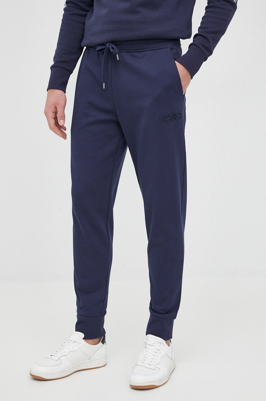 Michael kors pantaloni barbati, culoarea albastru marin, neted