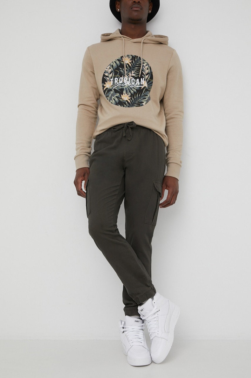 Brave soul pantaloni de bumbac barbati, culoarea verde, jogger