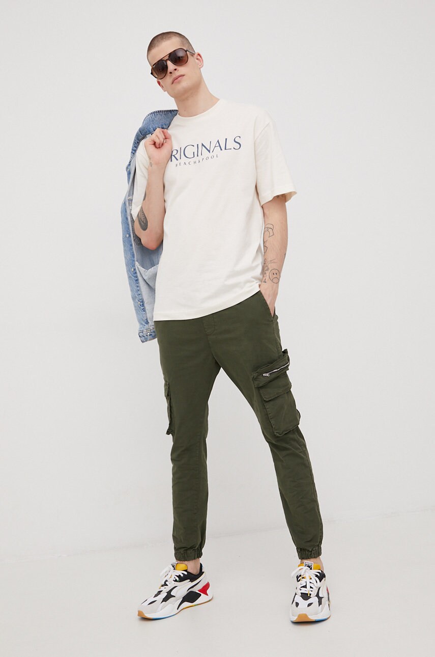 Brave soul pantaloni barbati, culoarea verde, jogger