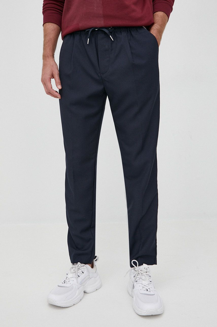 Armani Exchange pantaloni din lana barbati, culoarea albastru marin, drept answear.ro imagine 2022 reducere