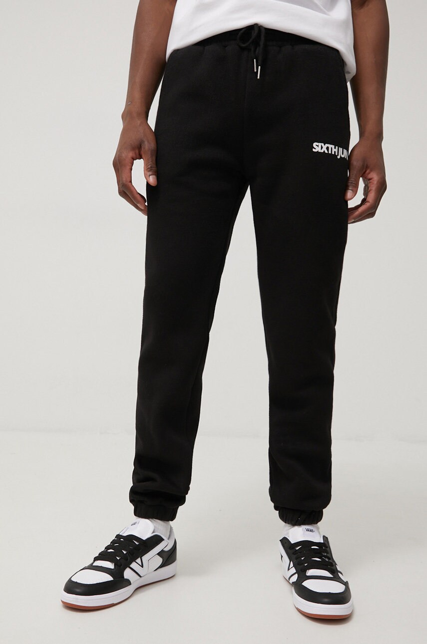 Sixth june pantaloni barbati, culoarea negru, cu imprimeu