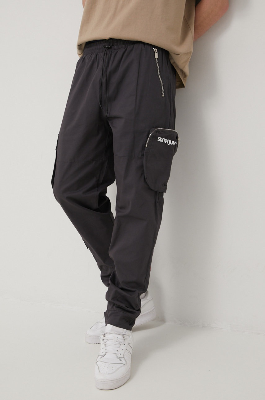 Sixth june pantaloni de bumbac barbati, culoarea gri, drept