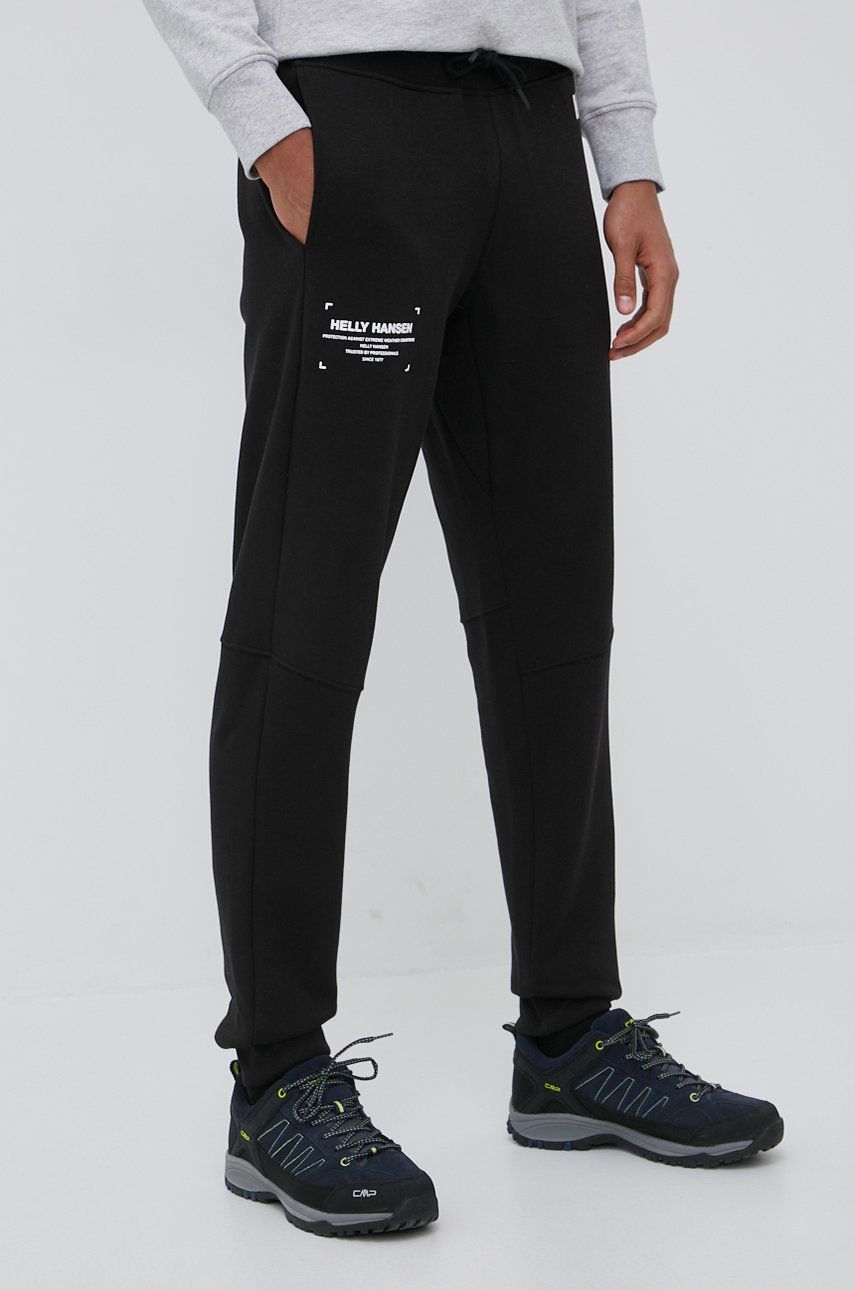 Helly Hansen pantaloni de trening barbati, culoarea negru, cu imprimeu answear.ro