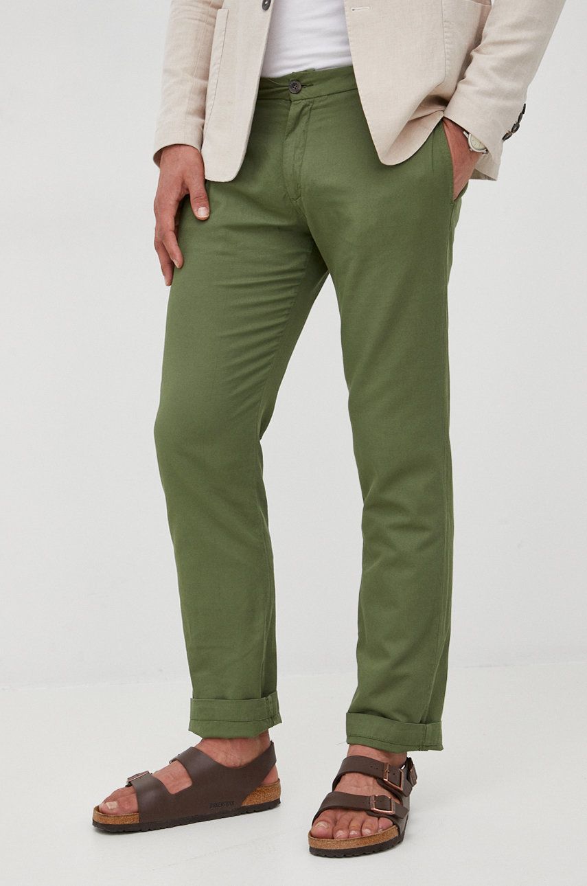 La Martina pantaloni din in barbati, culoarea verde, drept answear.ro