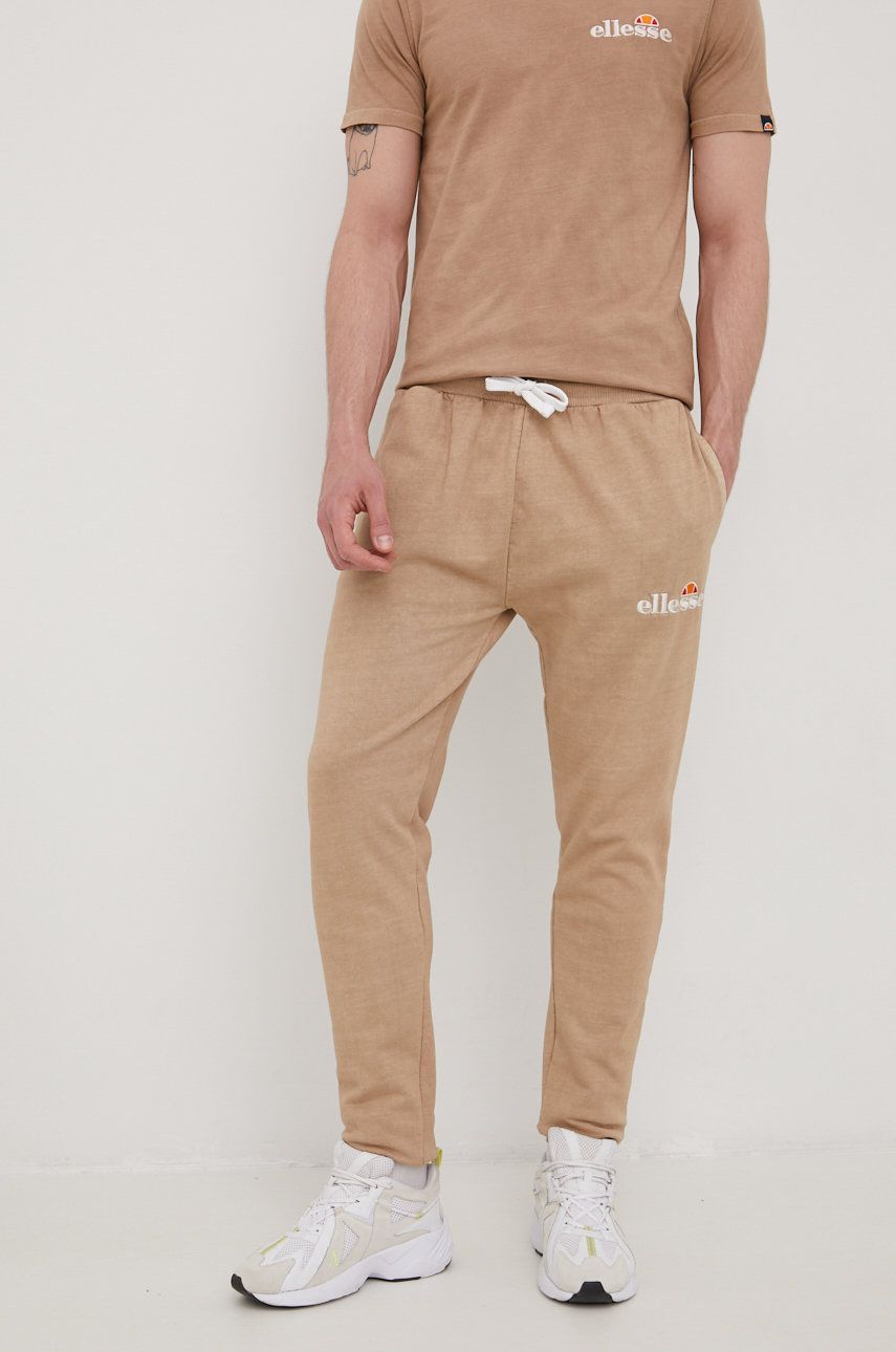 Ellesse spodnie dresowe bawełniane męskie kolor brązowy z aplikacją