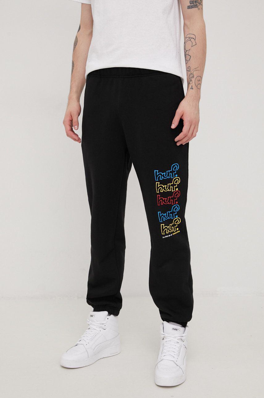 HUF pantaloni de trening barbati, culoarea negru, cu imprimeu answear.ro imagine noua