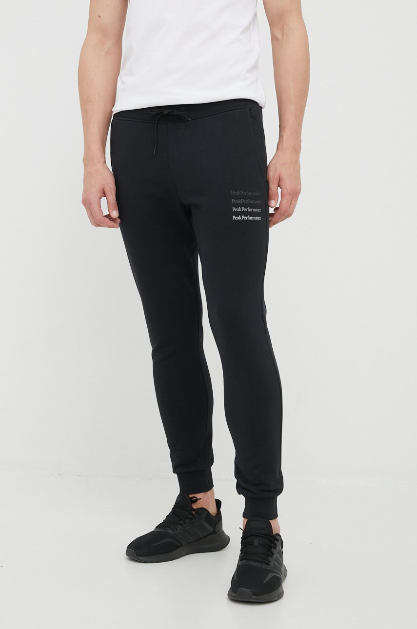 Peak Performance pantaloni de trening barbati, culoarea negru, cu imprimeu