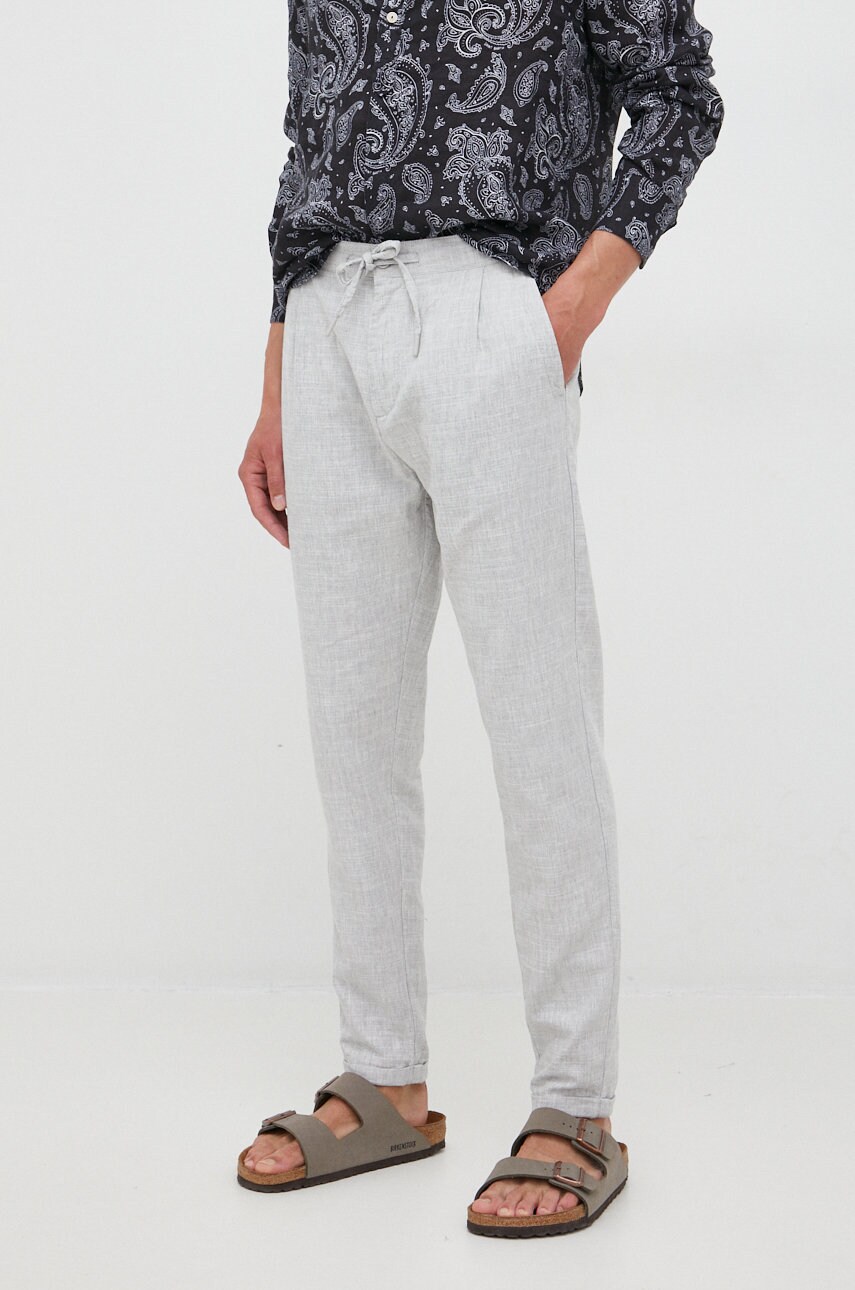 Lindbergh pantaloni din amestec de in barbati, culoarea gri, cu fason chinos