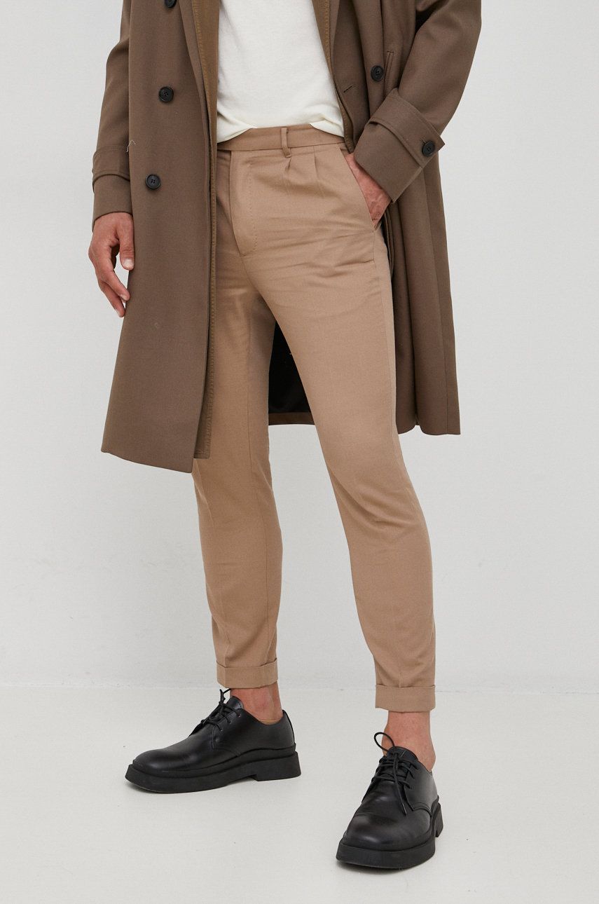 AllSaints pantaloni din lana barbati, culoarea maro, mulata AllSaints