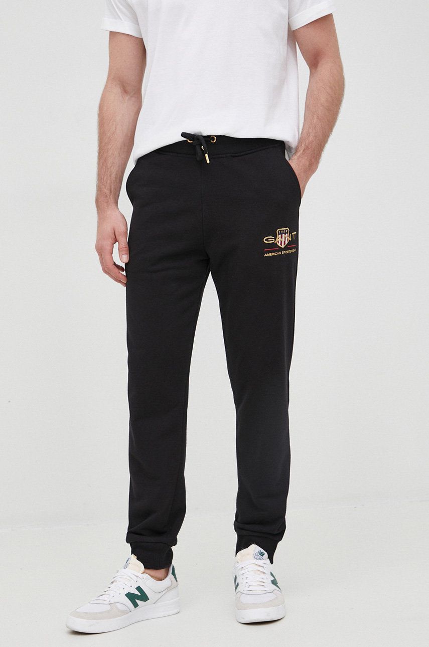 Gant pantaloni de trening barbati, culoarea negru, cu imprimeu