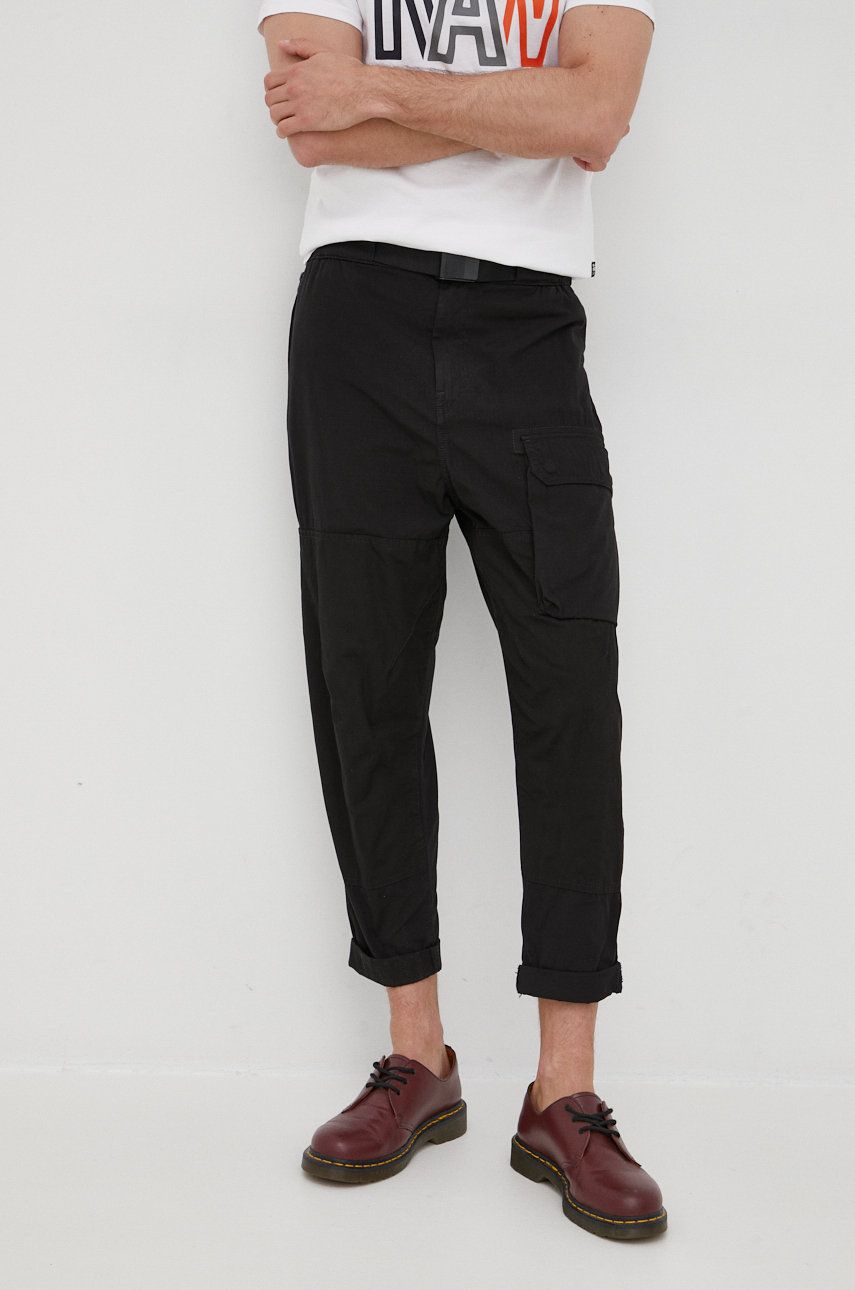 G-Star Raw pantaloni de bumbac barbati, culoarea negru, cu fason cargo