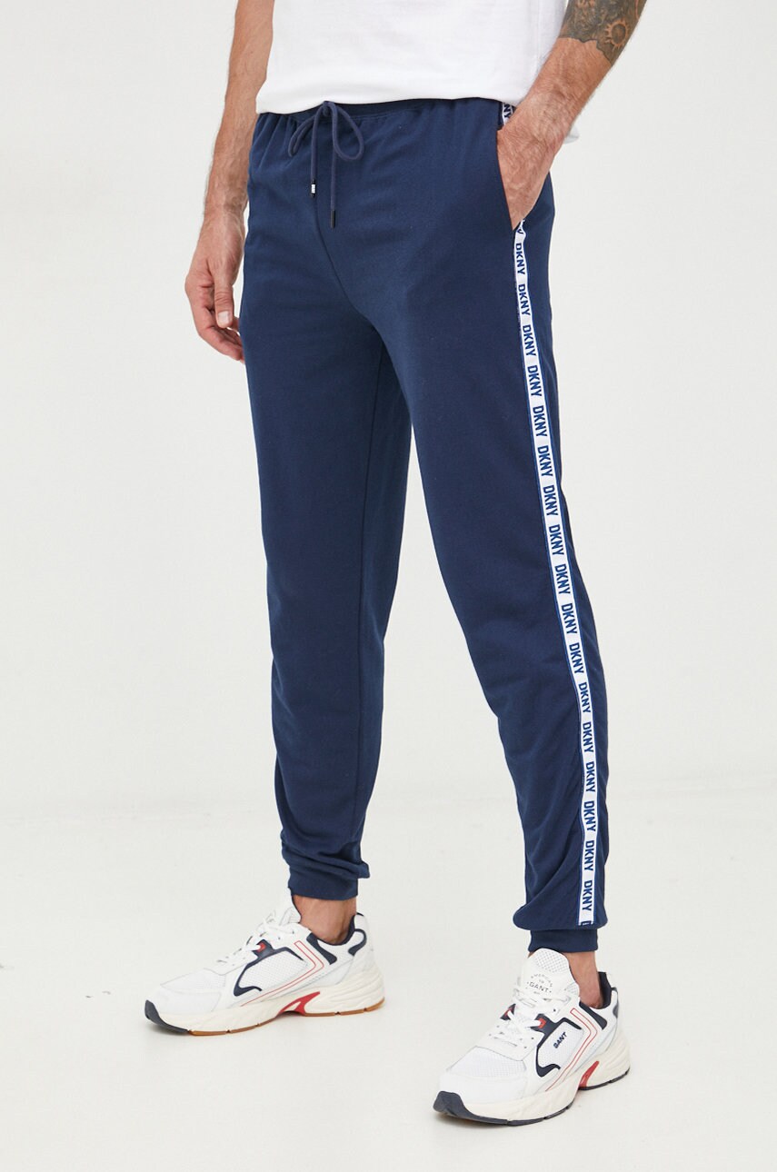 Dkny pantaloni de trening barbati, culoarea albastru marin, neted