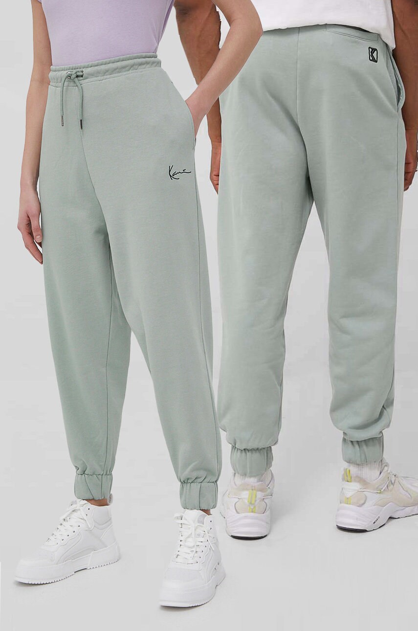 Karl kani pantaloni de bumbac culoarea verde, neted