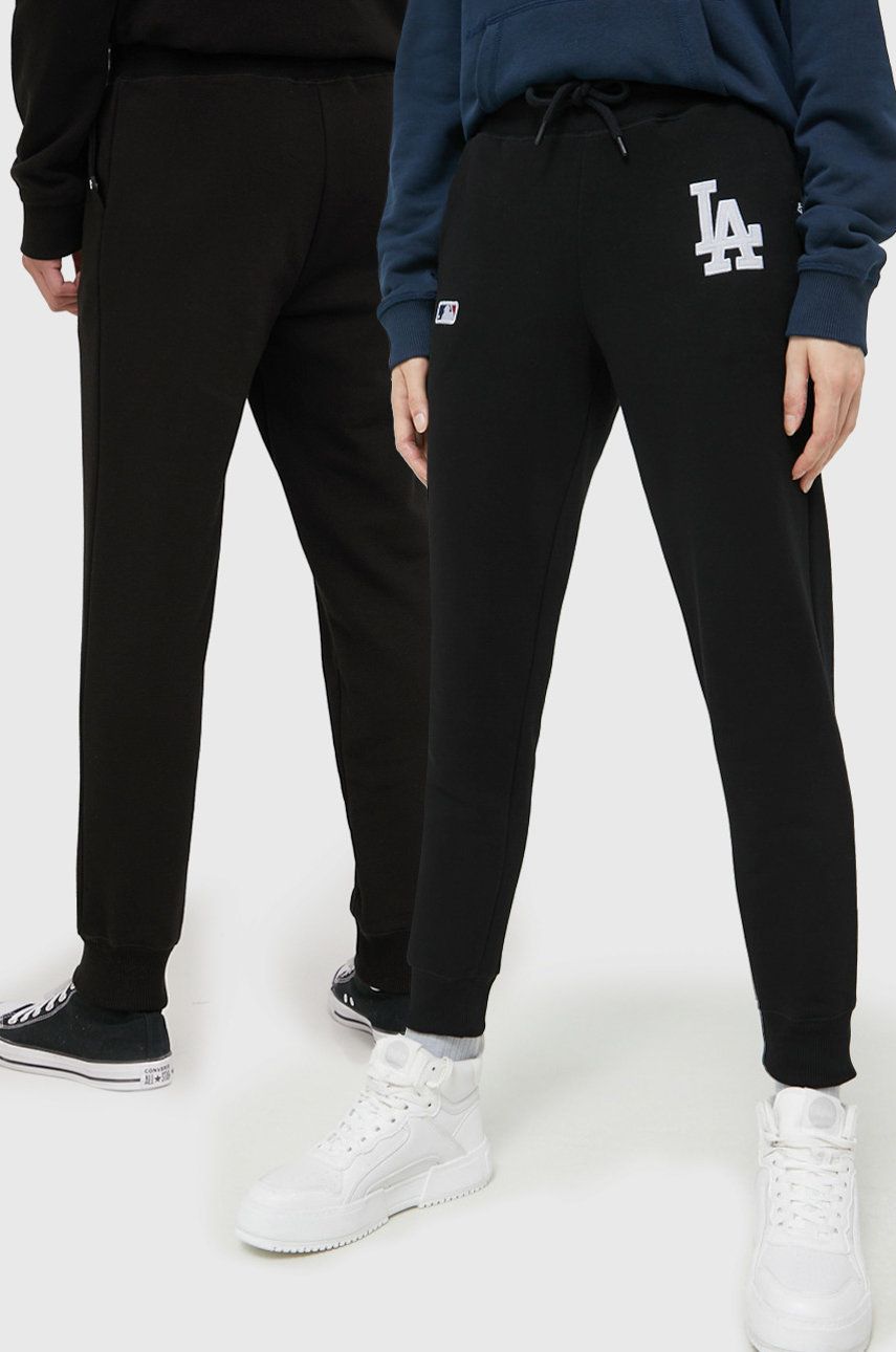 47brand pantaloni de trening Mlb Los Angeles Dodgers culoarea negru, cu imprimeu