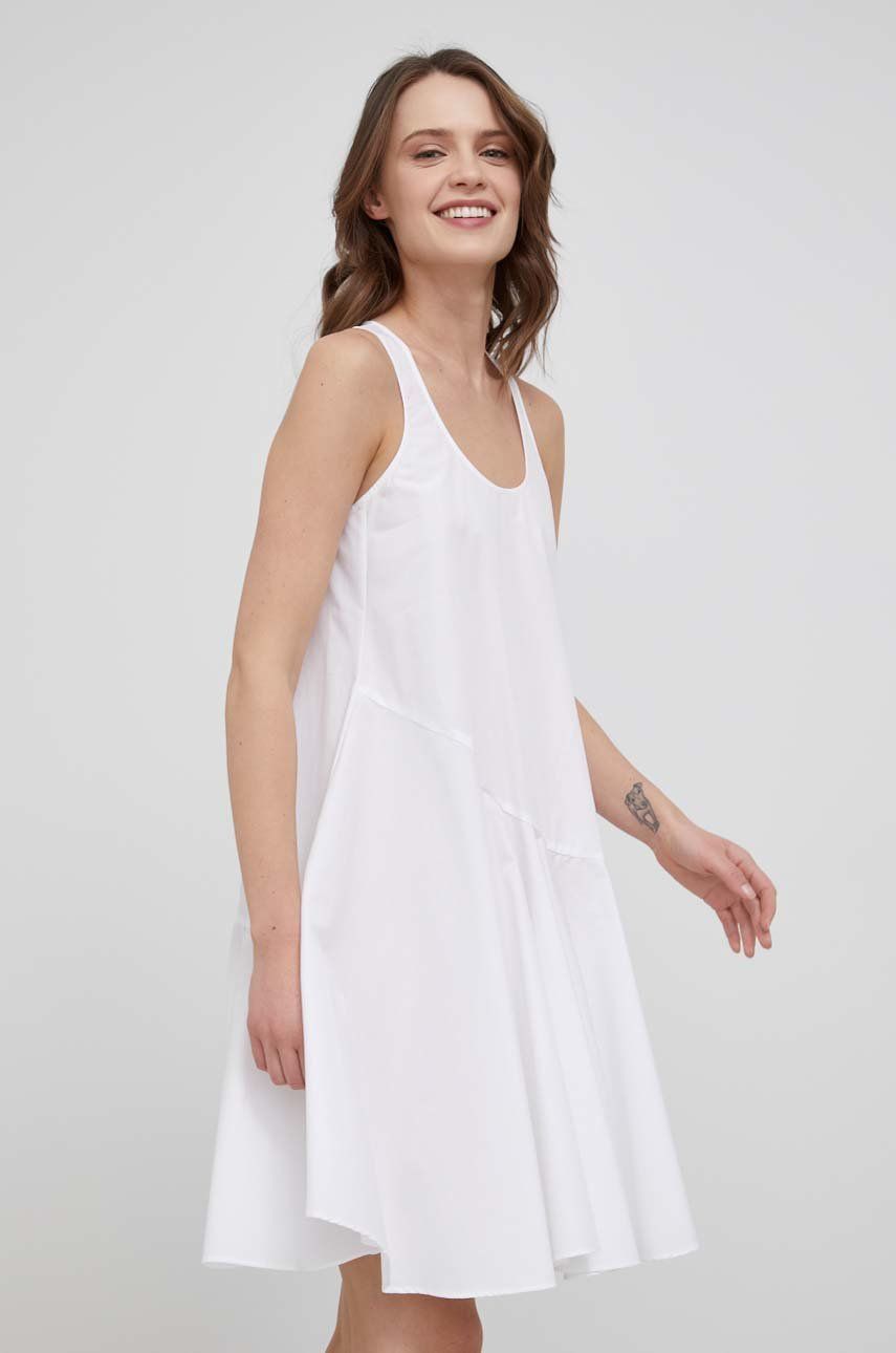Armani Exchange rochie din bumbac culoarea alb, mini, evazati