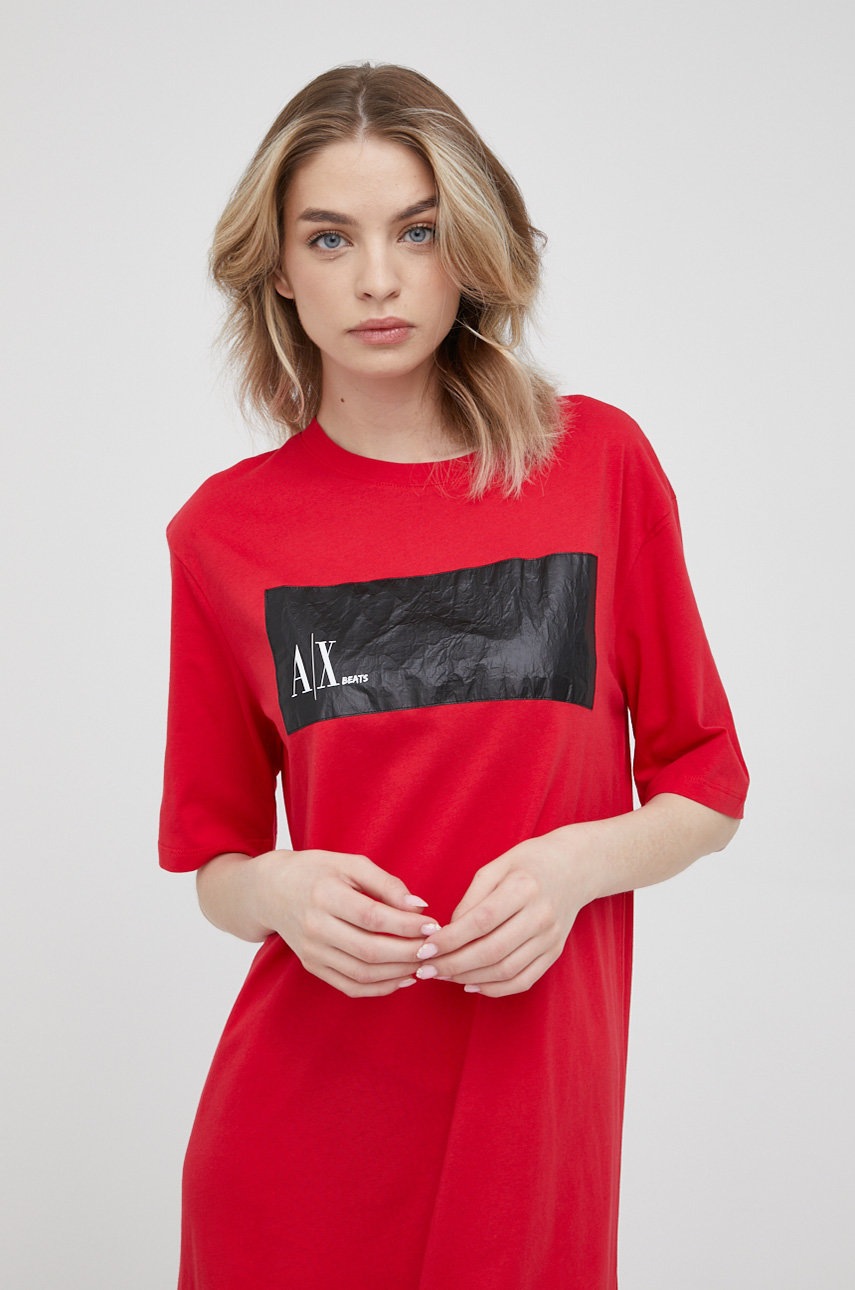 

Хлопковое платье Armani Exchange цвет красный mini прямая