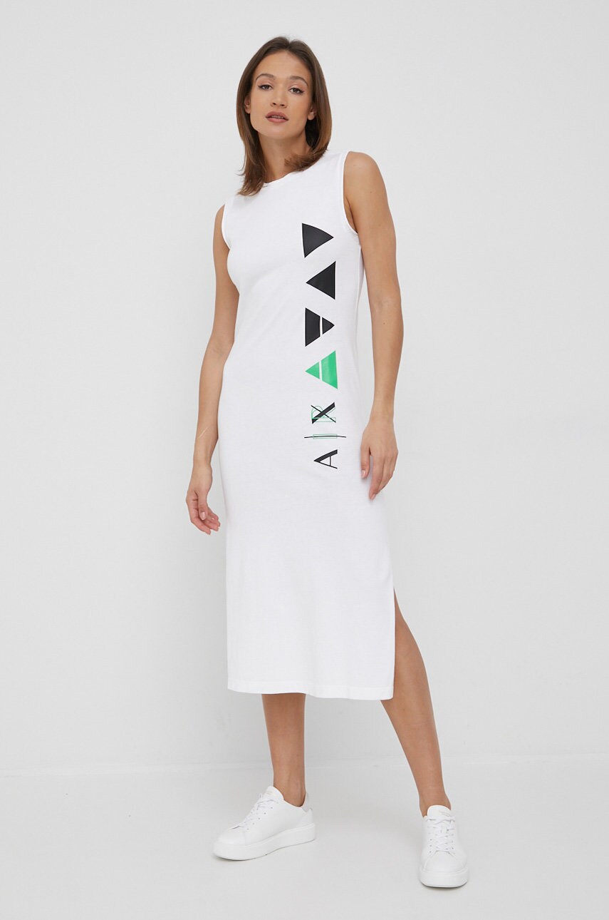 

Хлопковое платье Armani Exchange цвет белый midi прямая