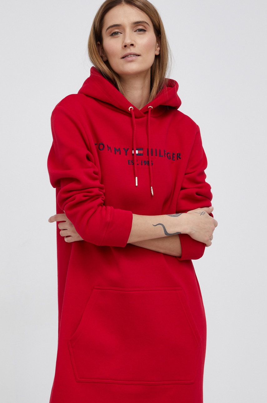 

Рокля Tommy Hilfiger в червено къс модел със стандартна кройка, Червен