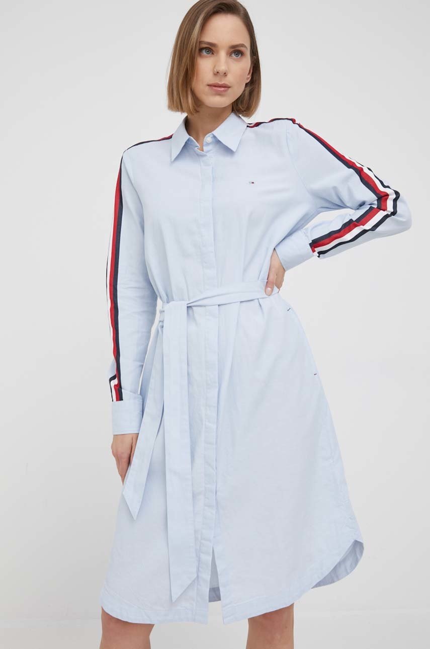 

Памучна рокля Tommy Hilfiger къс модел със стандартна кройка, Син